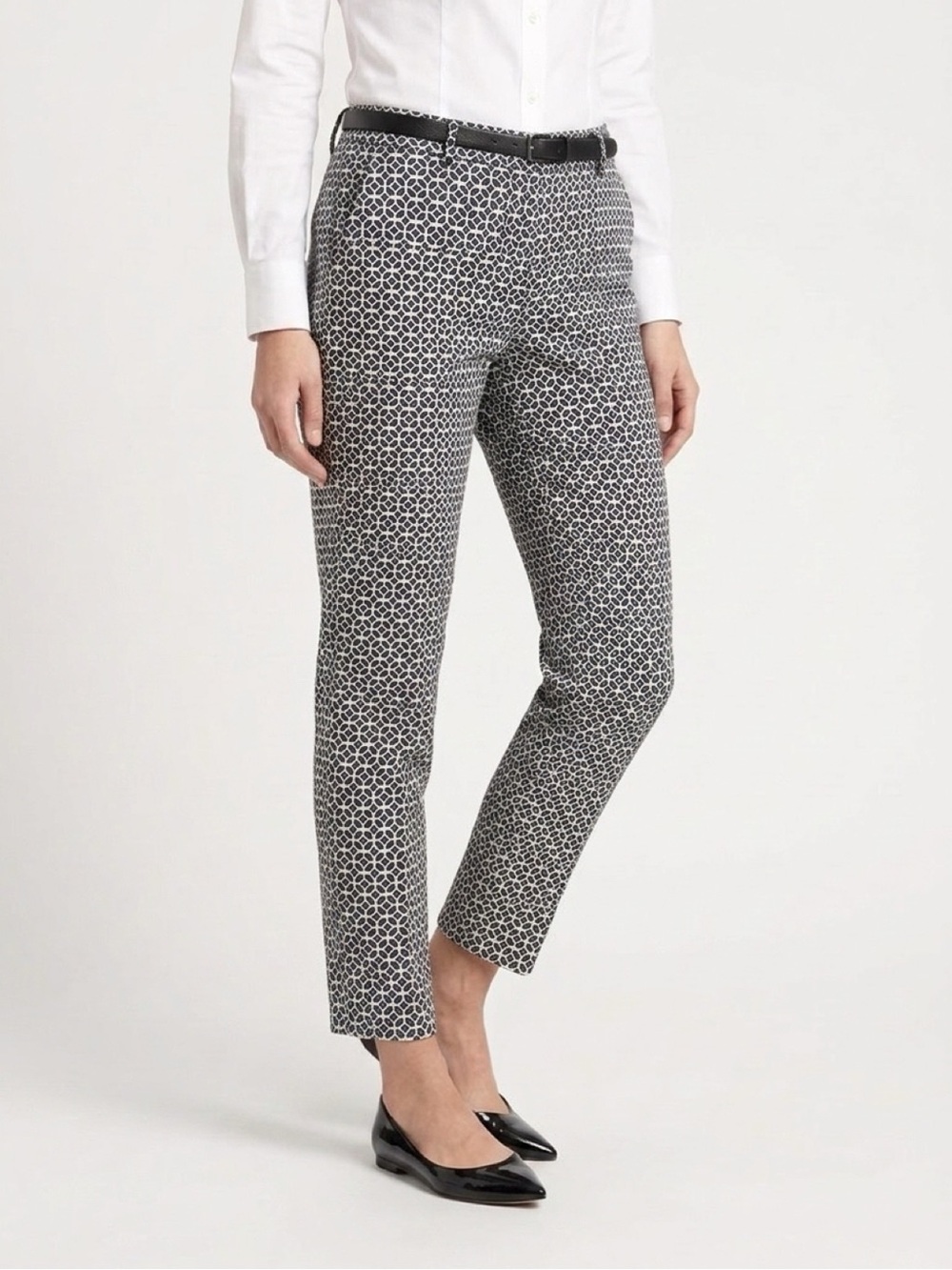 Talbots Hampshire Straight Ankle Pants Black White Geometric Tile Size 12 EUC